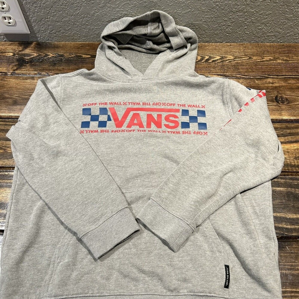 Vans Youth Boys Off the Wall Big Logo Fleece Hoodie Sweatshirt Gray Size L